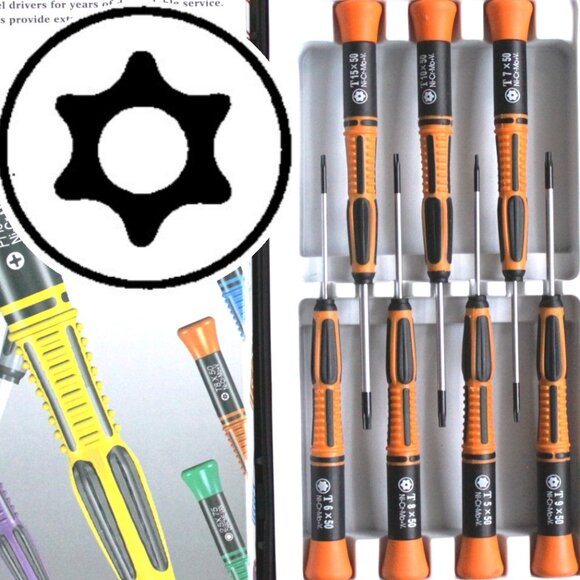 7 in 1 Security Torx Screwdrivers with T5 T6 T7 T8 T9 T10 T15 Torx Bit,C… - Picture 1 of 10